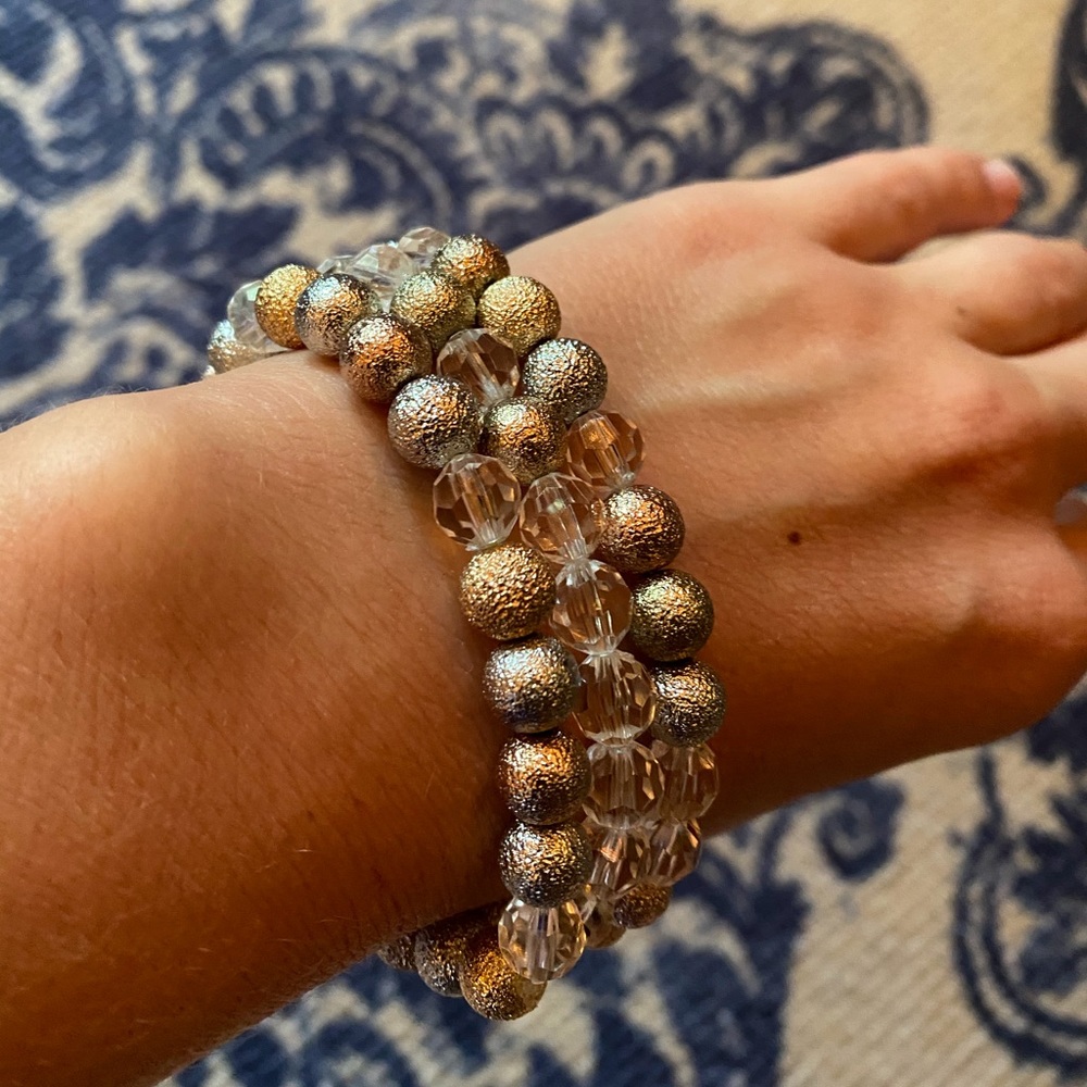 Metallic beaded bracelets, set of three